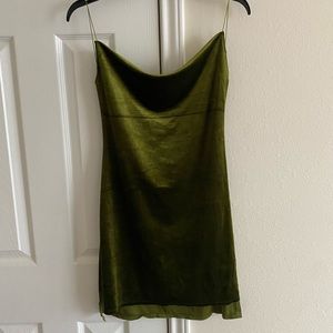 Olive green velvet back out mini dress